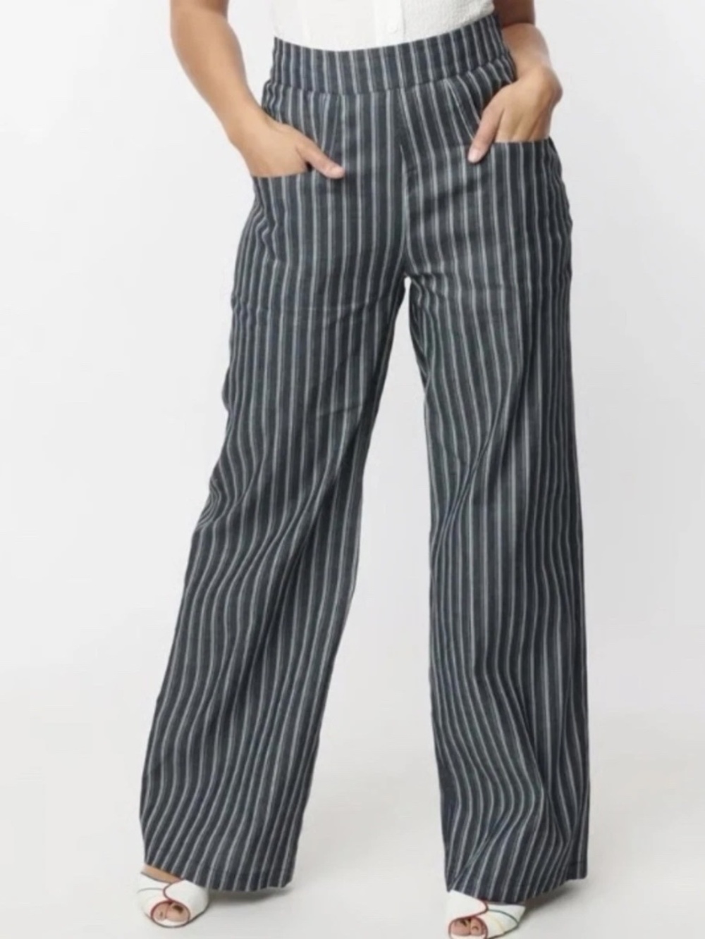 NWT Unique Vintage 1940s Denim & White Stripe High Waist Sailor Ginger Pants